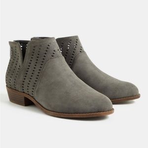 V-Cut Woven Design Charcoal Grey Zipper Ankle Bootie - 10.5W - TORRID